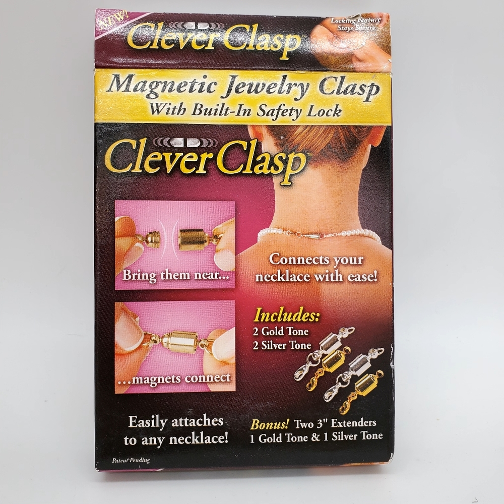 Clever Clasp 4 Pack Magnetic Jewelry Clasp BONUS Extenders Gold Silver NEW